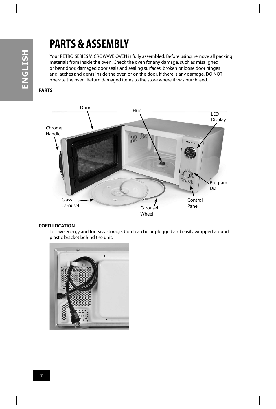 Parts & assembly, En g li s h | Nostalgia Electrics RMO400 SERIES User Manual | Page 9 / 48