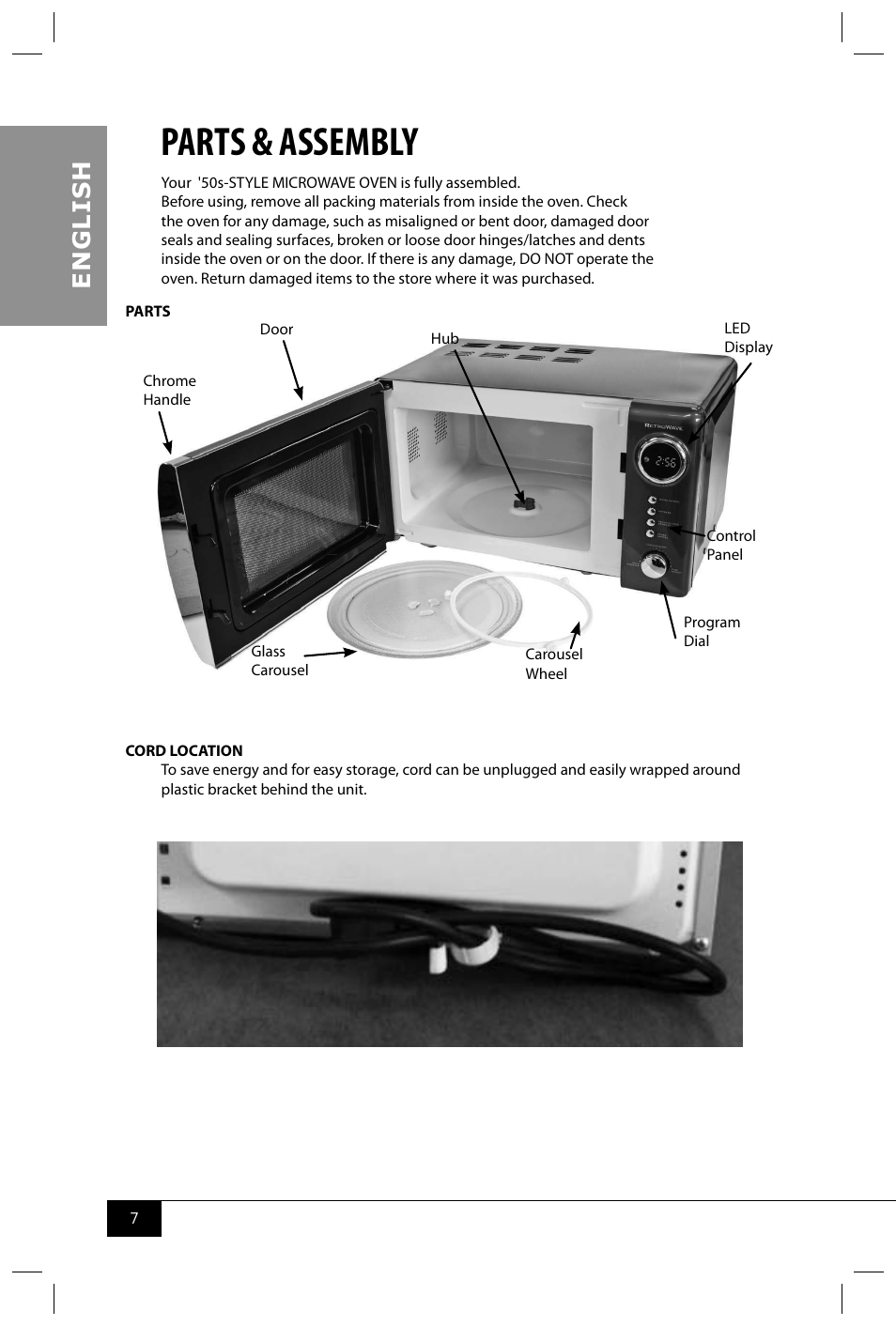 Parts & assembly, En g li s h | Nostalgia Electrics RMO770 SERIES User Manual | Page 9 / 16