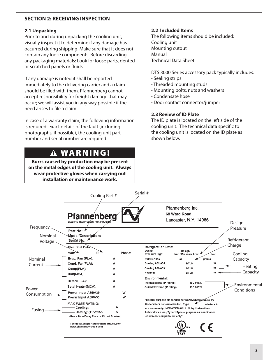Warning | Pfannenberg DTS 3000 Series User Manual | Page 5 / 18