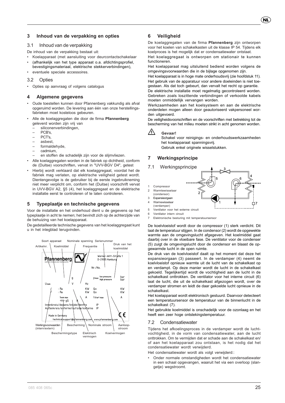 25 6 veiligheid, 7werkingsprincipe 7.1 werkingsprincipe, 2 condensatiewater | 2 opties, 4algemene gegevens, 5typeplaatje en technische gegevens | Pfannenberg DTFI 9021 User Manual | Page 25 / 52