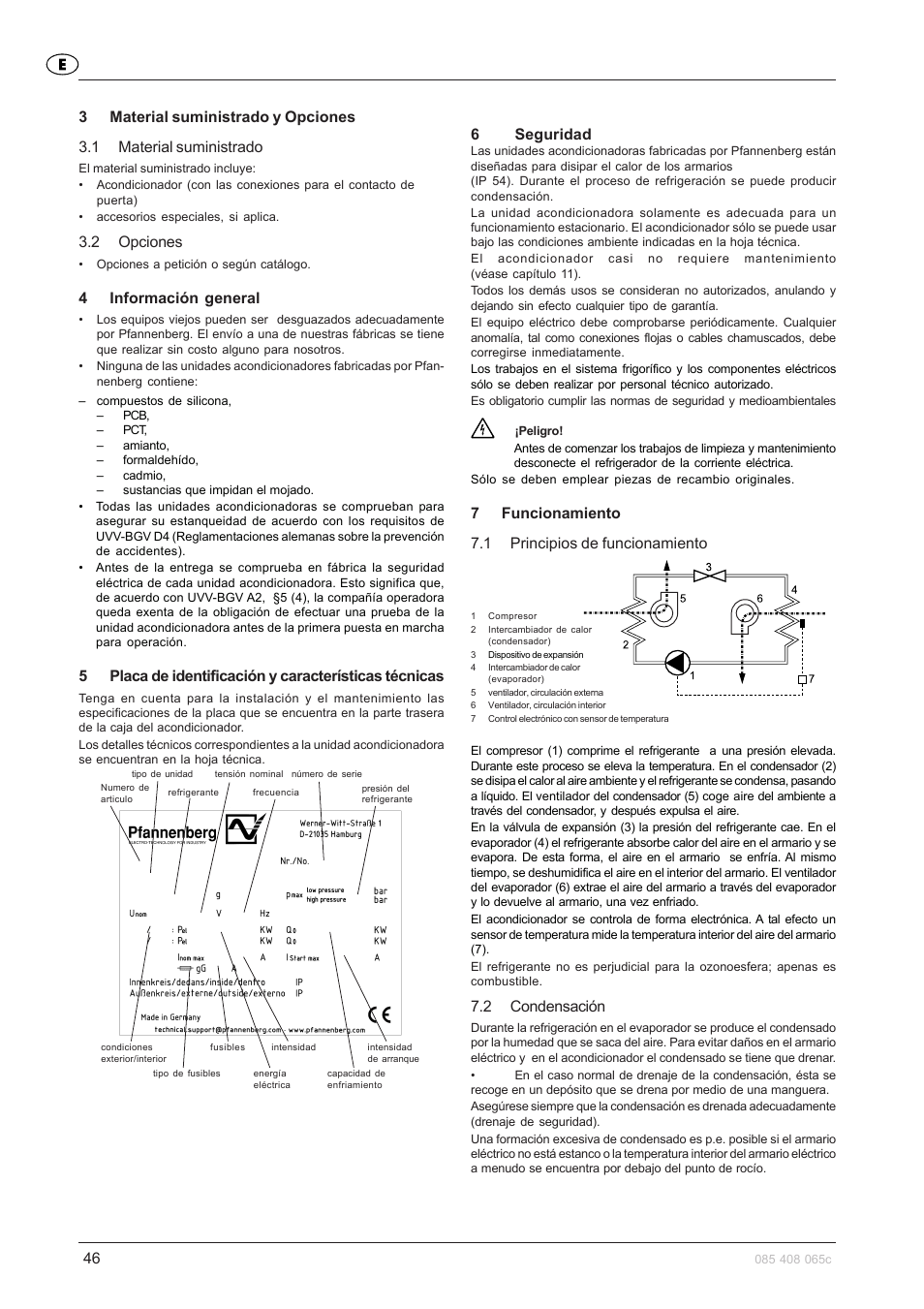 2 opciones, 4información general, 6seguridad | 7funcionamiento 7.1 principios de funcionamiento, 2 condensación | Pfannenberg DTFI 9021 User Manual | Page 46 / 52