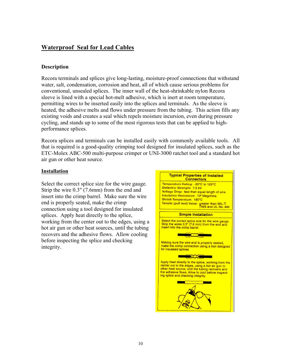 Waterproof seal for lead cables, Description, Installation | Recora Neptune NF-2 Foot Switch User Manual | Page 10 / 13
