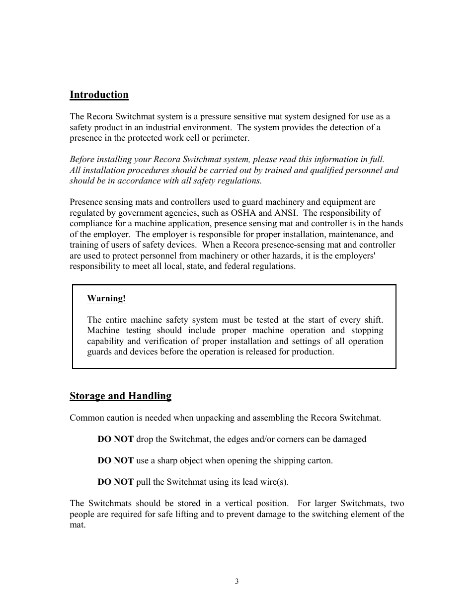 Introduction, Storage and handling | Recora Neptune NF-2 Foot Switch User Manual | Page 3 / 13