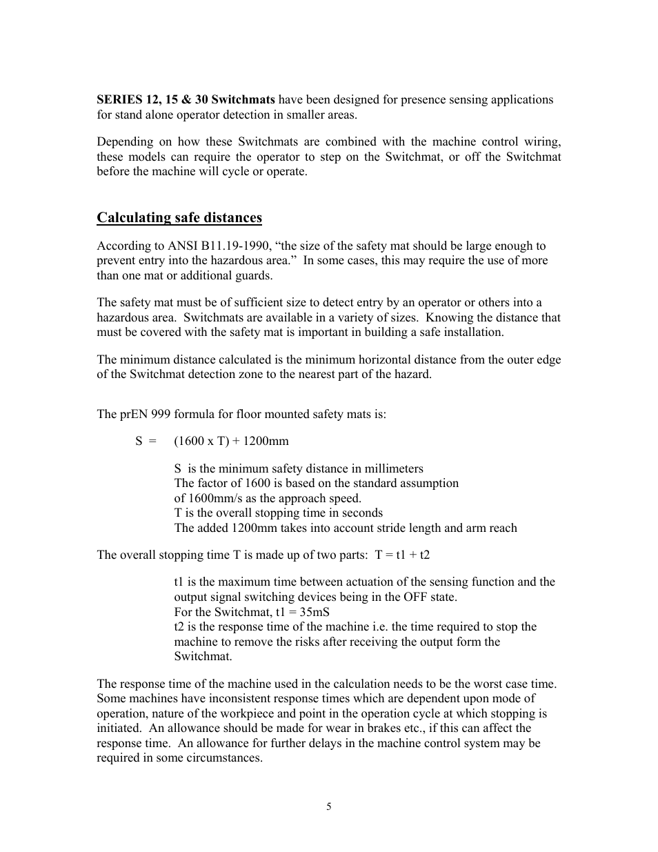 Calculating safe distances, S =(1600 x t) + 1200mm | Recora Neptune NF-2 Foot Switch User Manual | Page 5 / 13