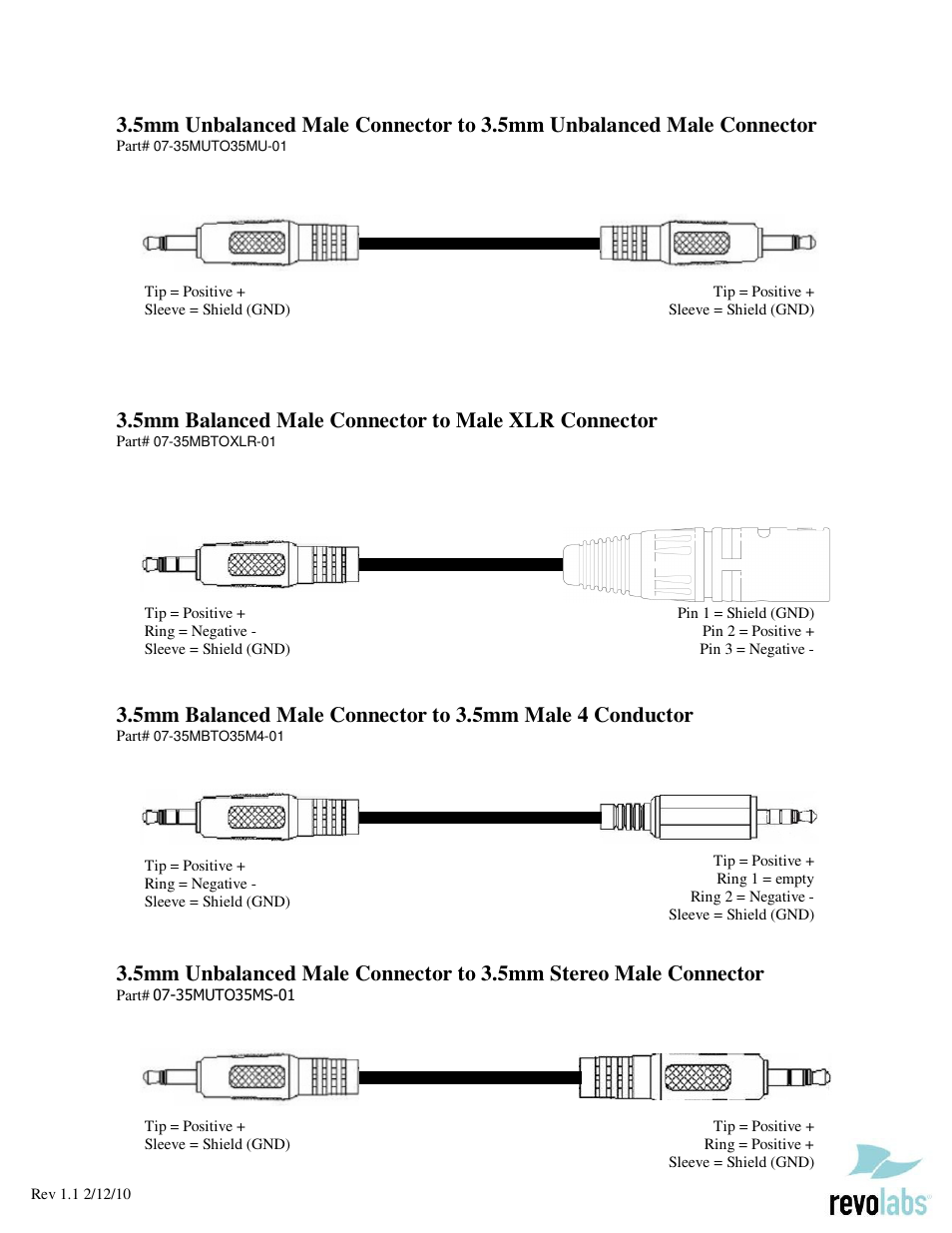 5mm balanced male connector to male xlr connector | Revolabs FLX Accessory Cable Guide User Manual | Page 4 / 4