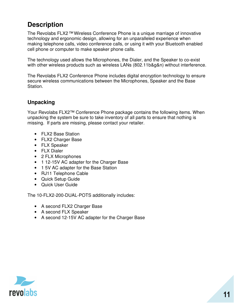 Description | Revolabs FLX2 Advanced User Manual | Page 11 / 73