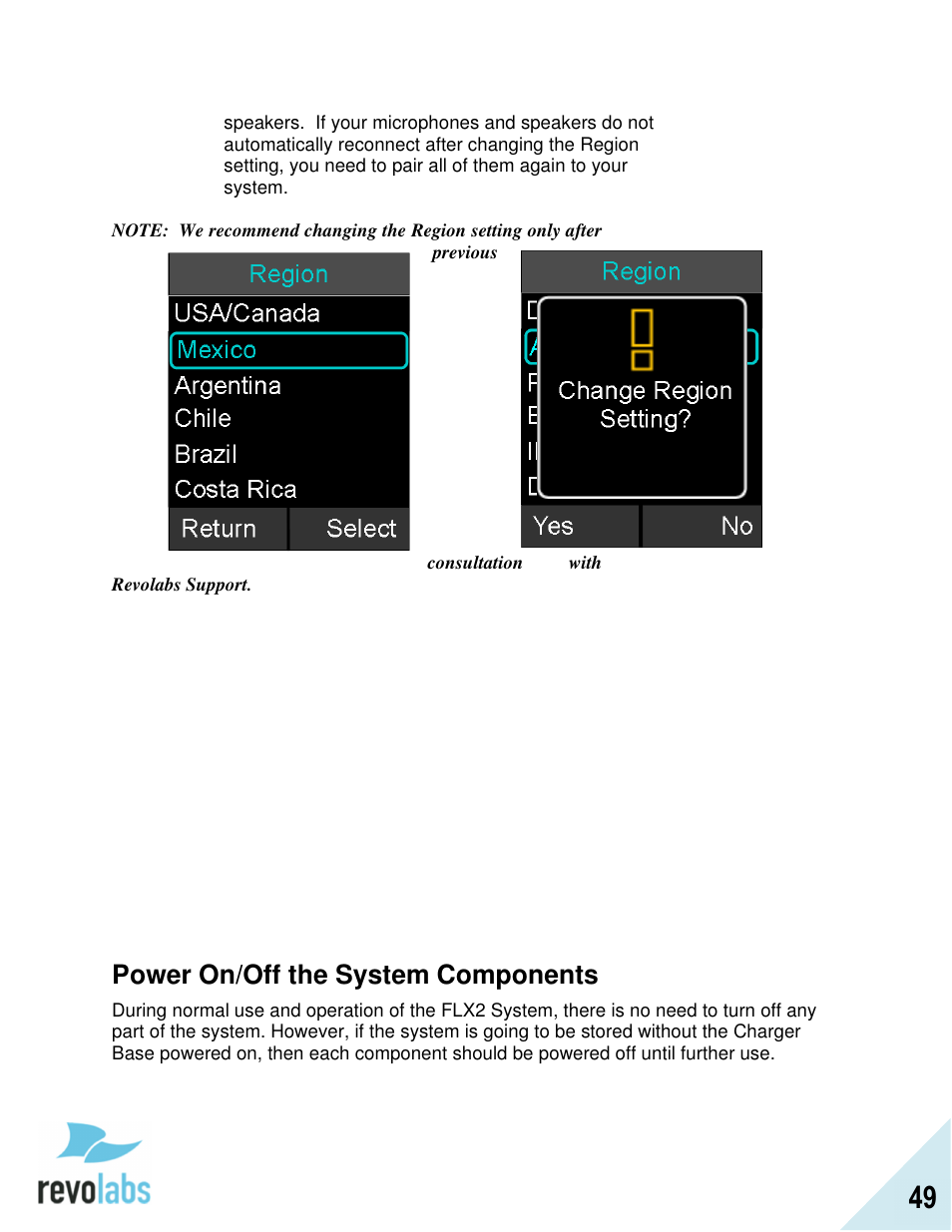 Power on/off the system components | Revolabs FLX2 Advanced User Manual | Page 49 / 73