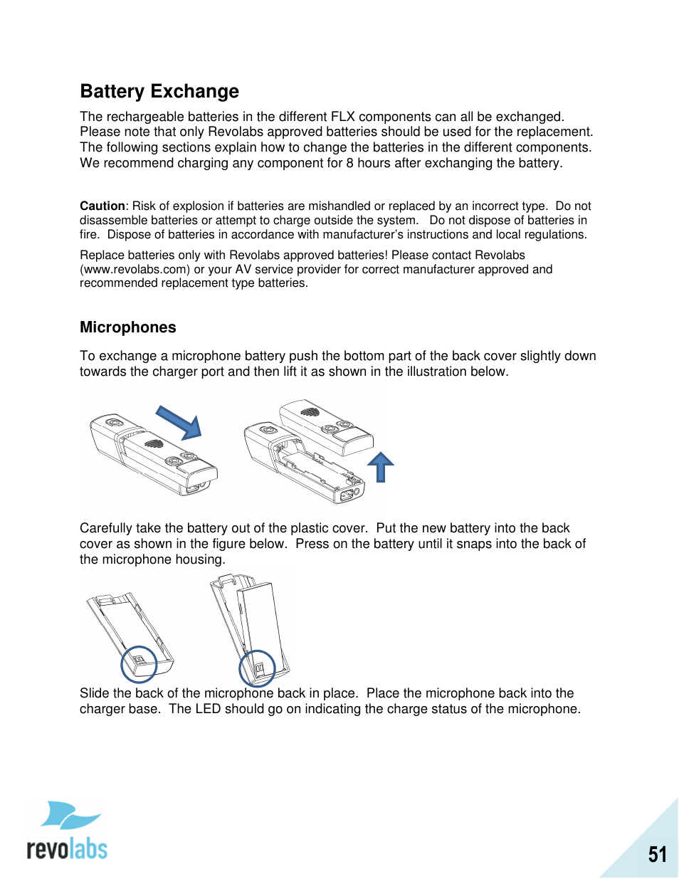 Battery exchange | Revolabs FLX2 Advanced User Manual | Page 51 / 73