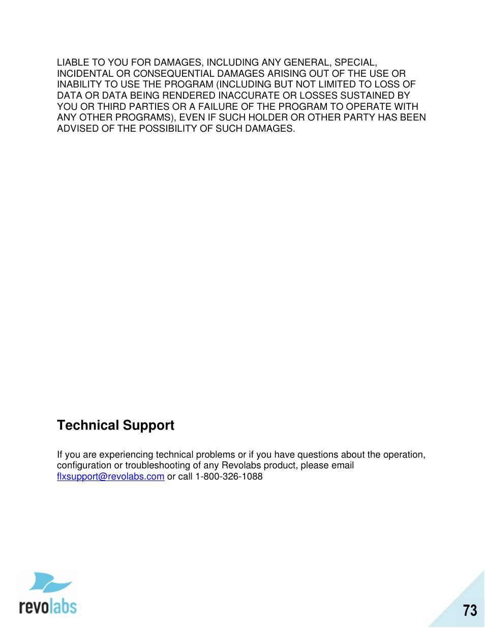 Technical support | Revolabs FLX2 Advanced User Manual | Page 73 / 73