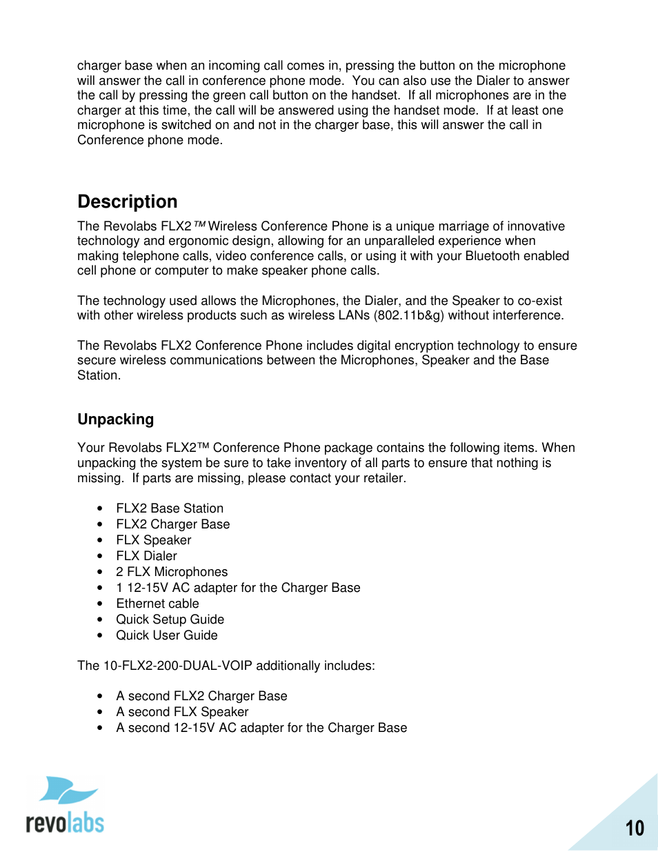 Description | Revolabs FLX2 VoIP Advanced User Manual | Page 10 / 99