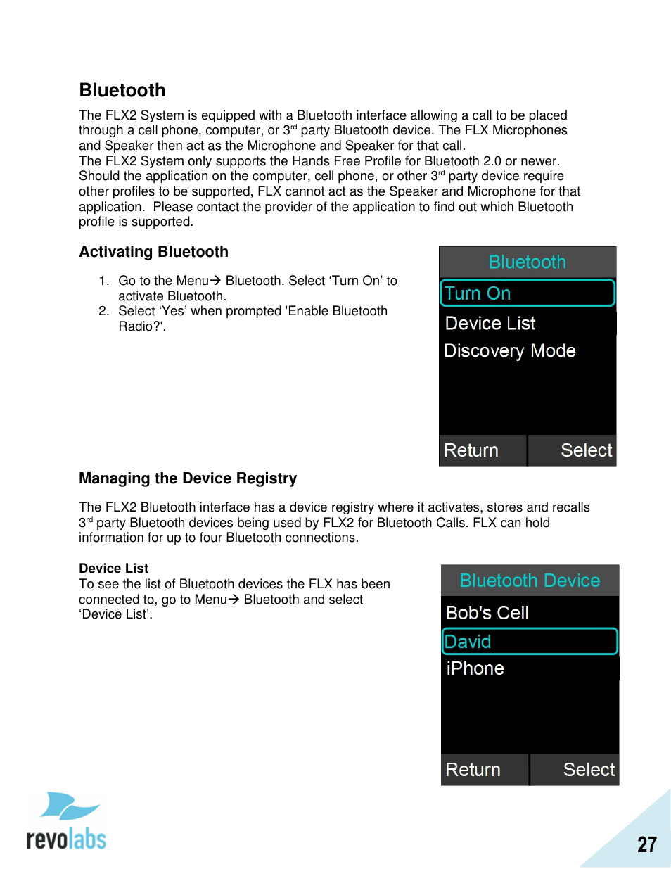 Bluetooth | Revolabs FLX2 VoIP Advanced User Manual | Page 27 / 99