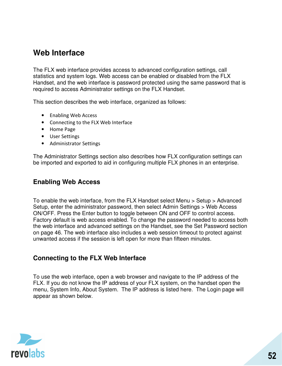 Web interface | Revolabs FLX2 VoIP Advanced User Manual | Page 52 / 99