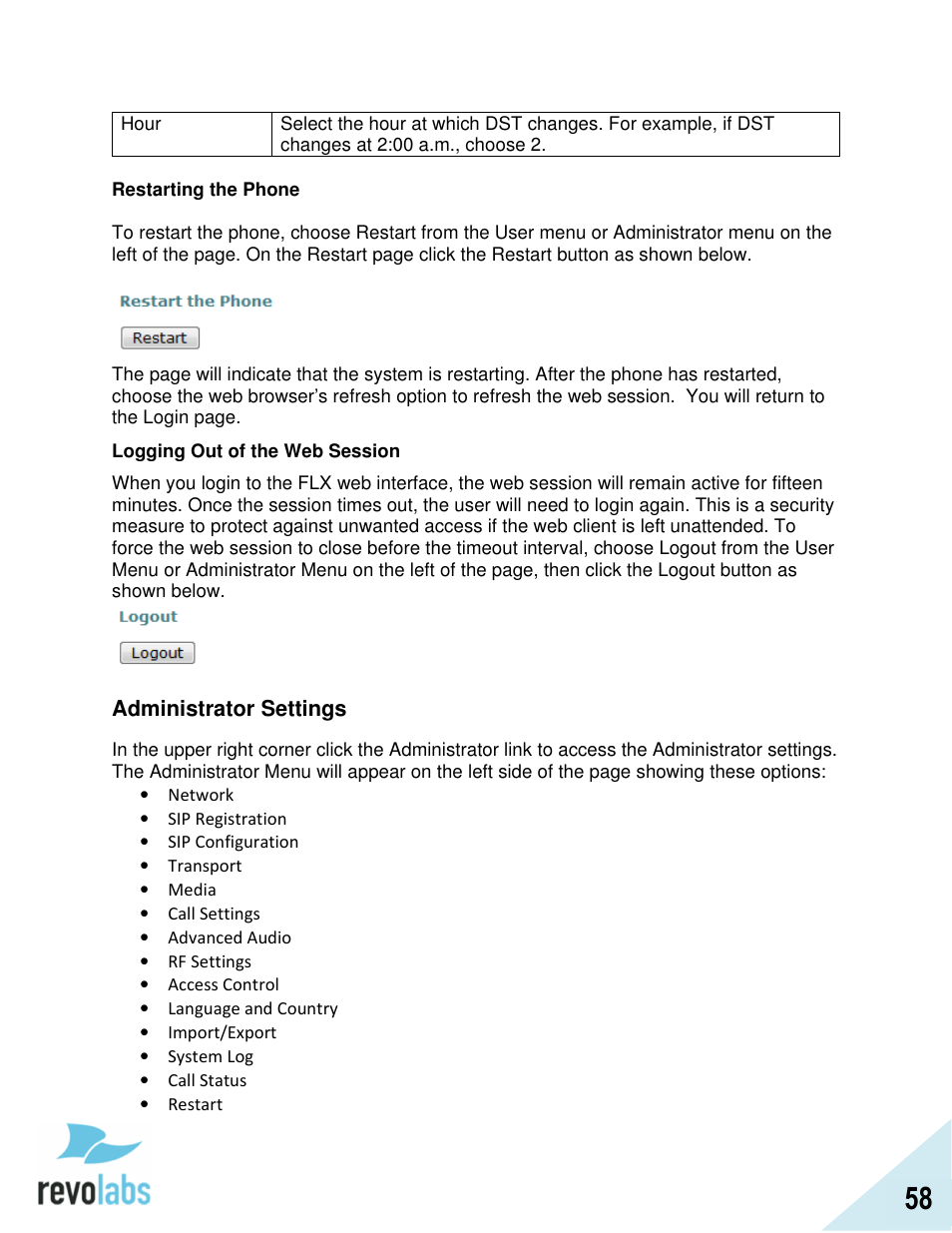 Revolabs FLX2 VoIP Advanced User Manual | Page 58 / 99