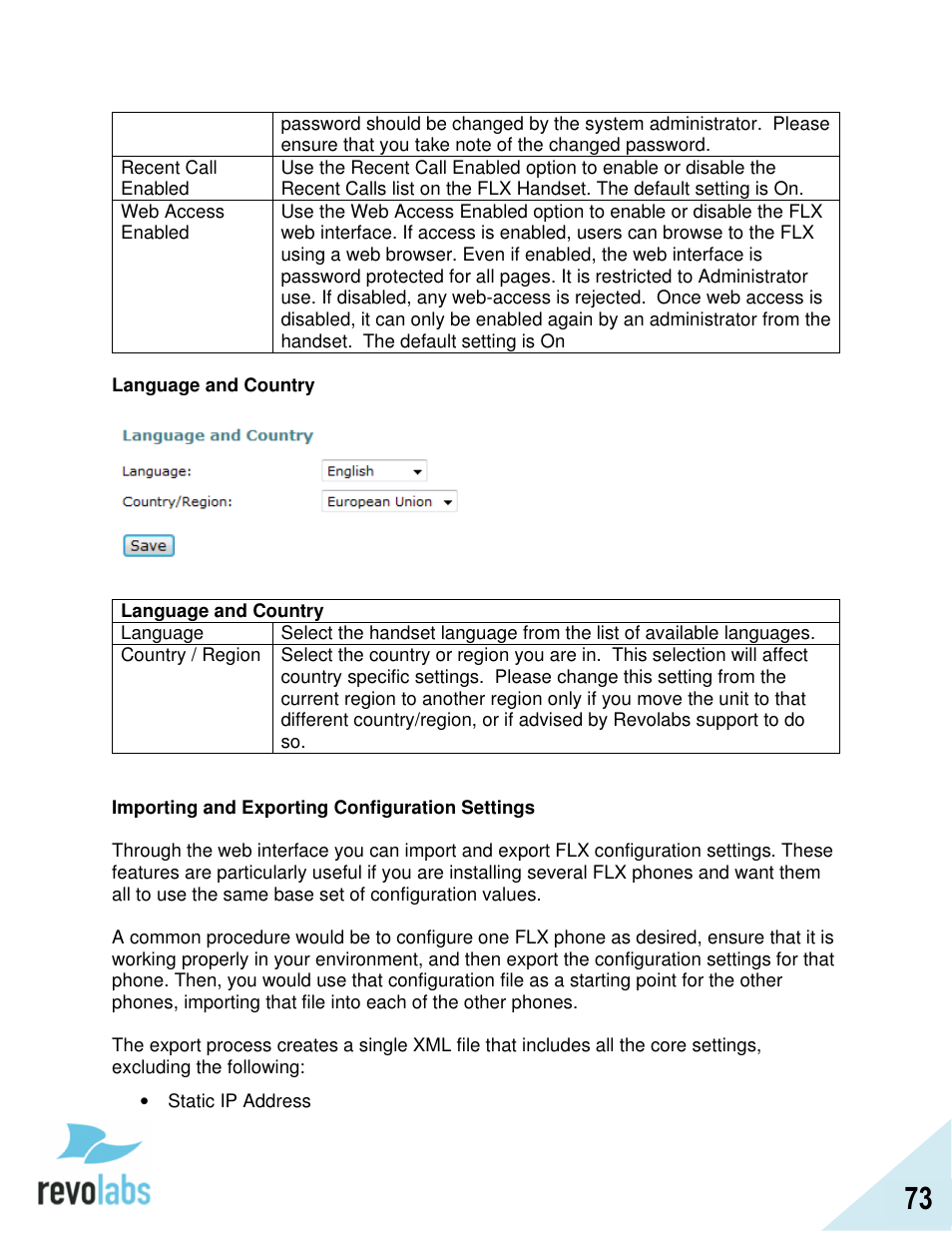 Revolabs FLX2 VoIP Advanced User Manual | Page 73 / 99