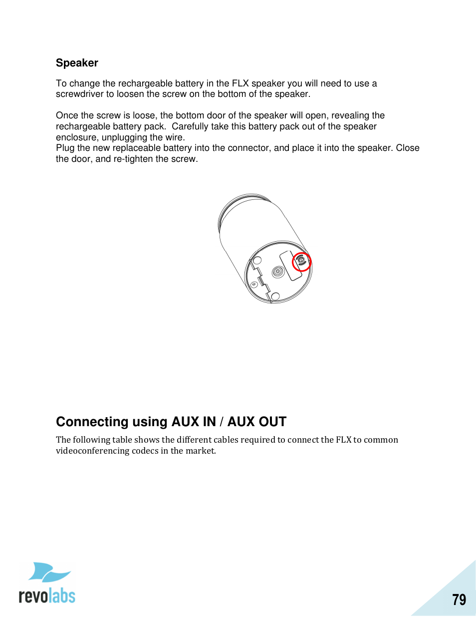 Connecting using aux in / aux out | Revolabs FLX2 VoIP Advanced User Manual | Page 79 / 99