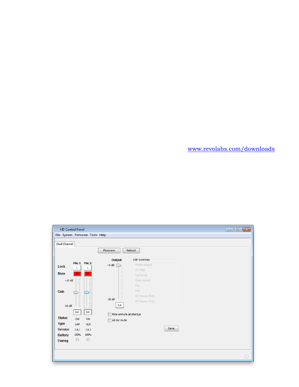 Using the revolabs hd control panel software, Configuration settings | Revolabs HD Single & Dual Channel User and User Manual | Page 12 / 28