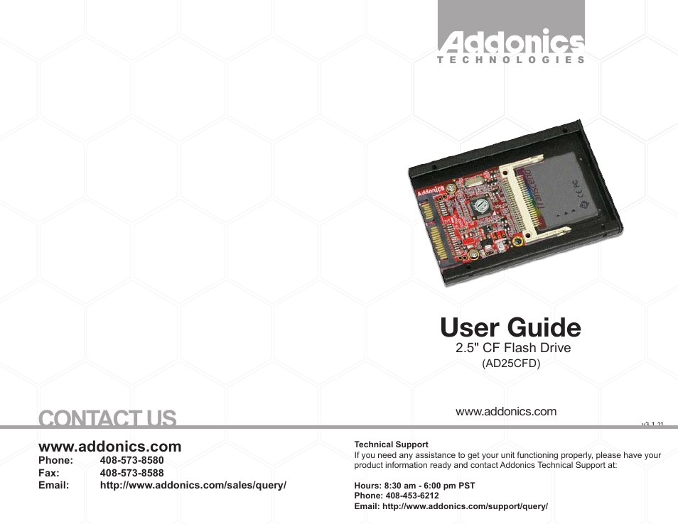 Addonics Technologies AD25CFD User Manual | 2 pages