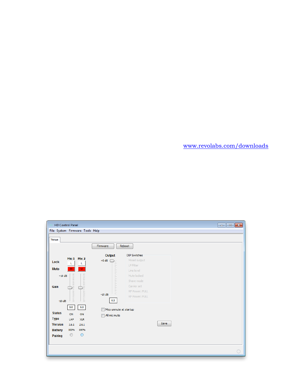 Using the revolabs hd control panel software, Configuration settings | Revolabs HD Venue User Manual | Page 13 / 28