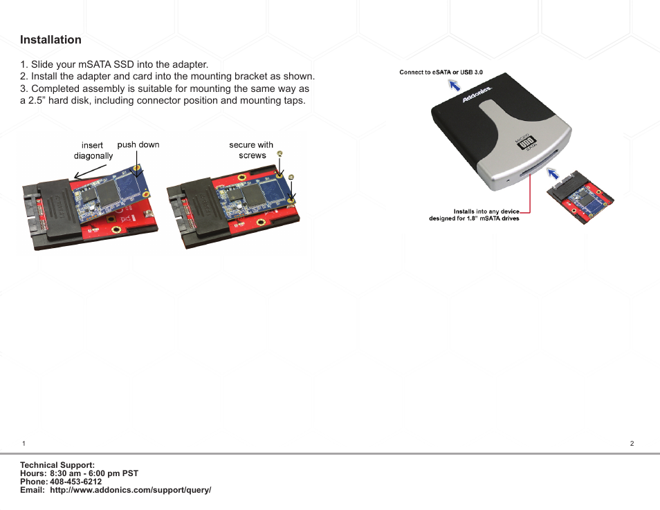 Installation | Addonics Technologies 1.8" MSATA ADAPTER ADMS18SA User Manual | Page 2 / 2