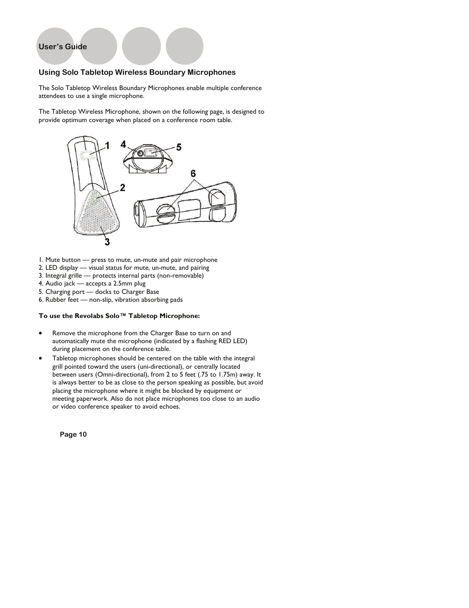 Using solo tabletop wireless boundary microphones, User’s guide | Revolabs Fusion User Guide User Manual | Page 10 / 15