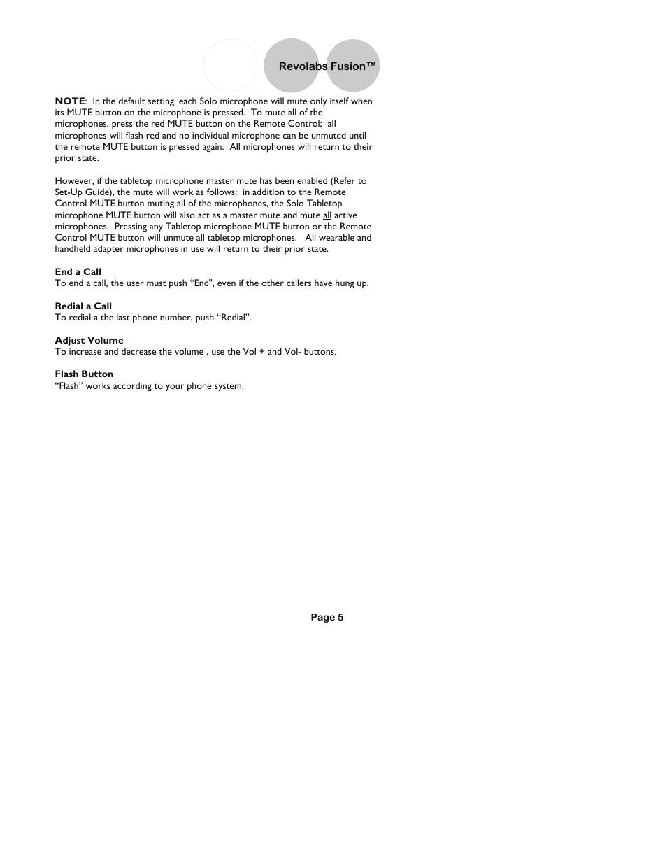 Revolabs fusion | Revolabs Fusion User Guide User Manual | Page 5 / 15