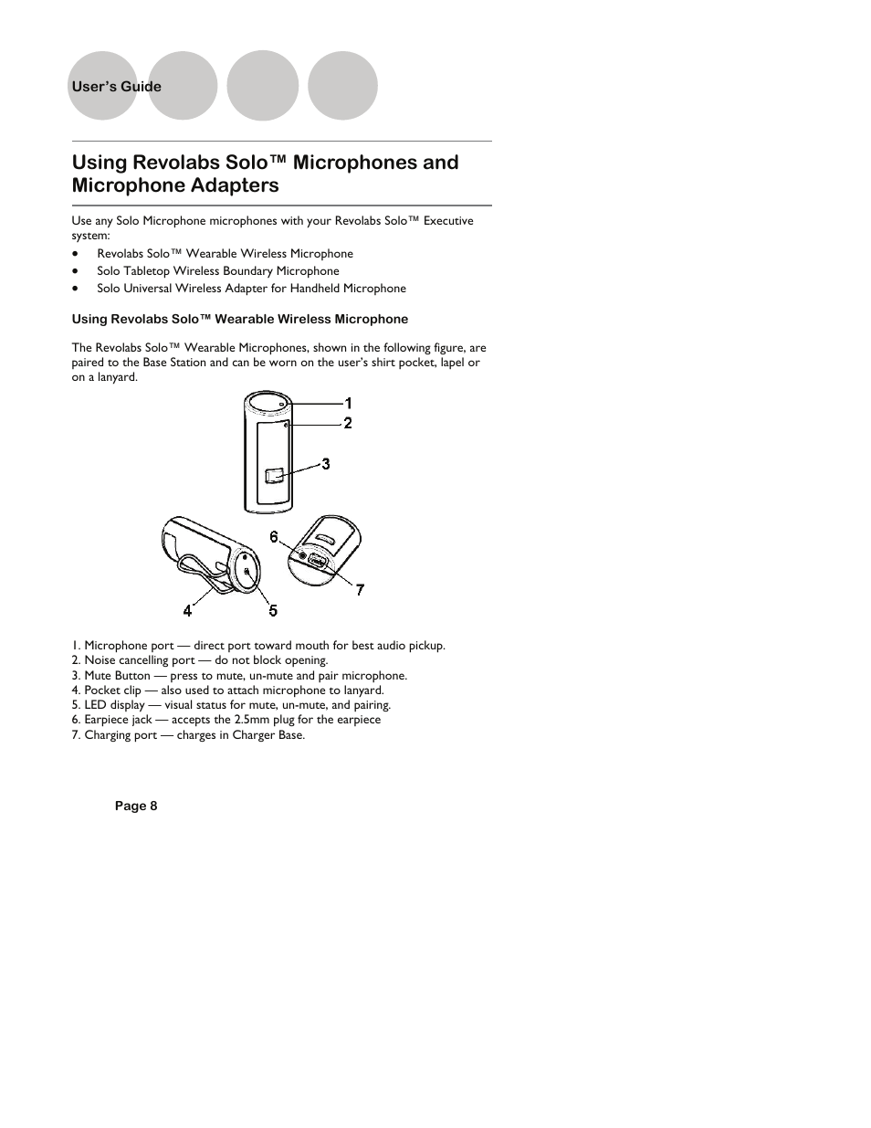 Using revolabs solo™ wearable wireless microphone, User’s guide | Revolabs Fusion User Guide User Manual | Page 8 / 15