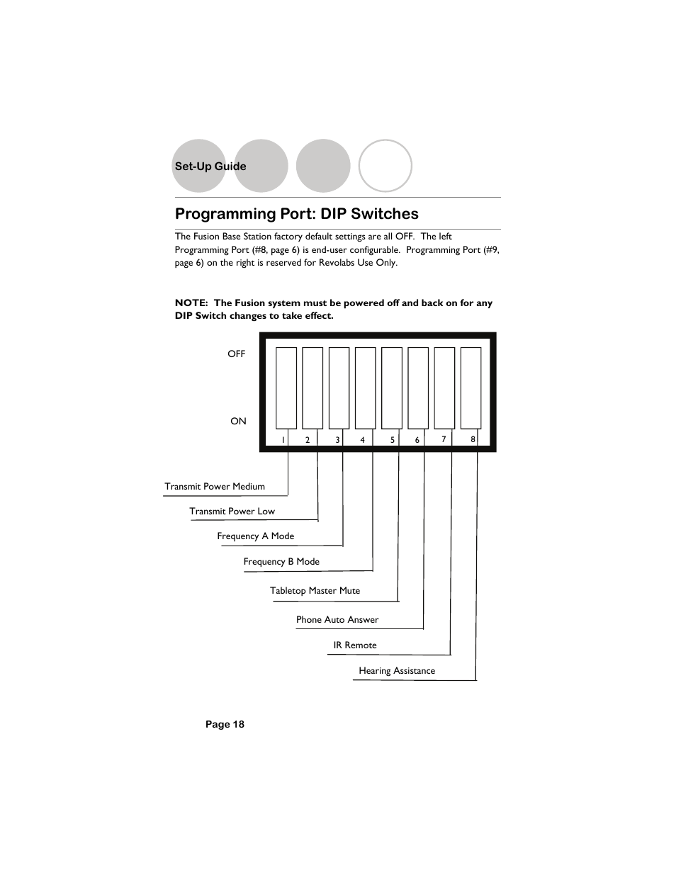 Programming port: dip switches, Set-up guide | Revolabs Fusion Setup Guide User Manual | Page 18 / 32