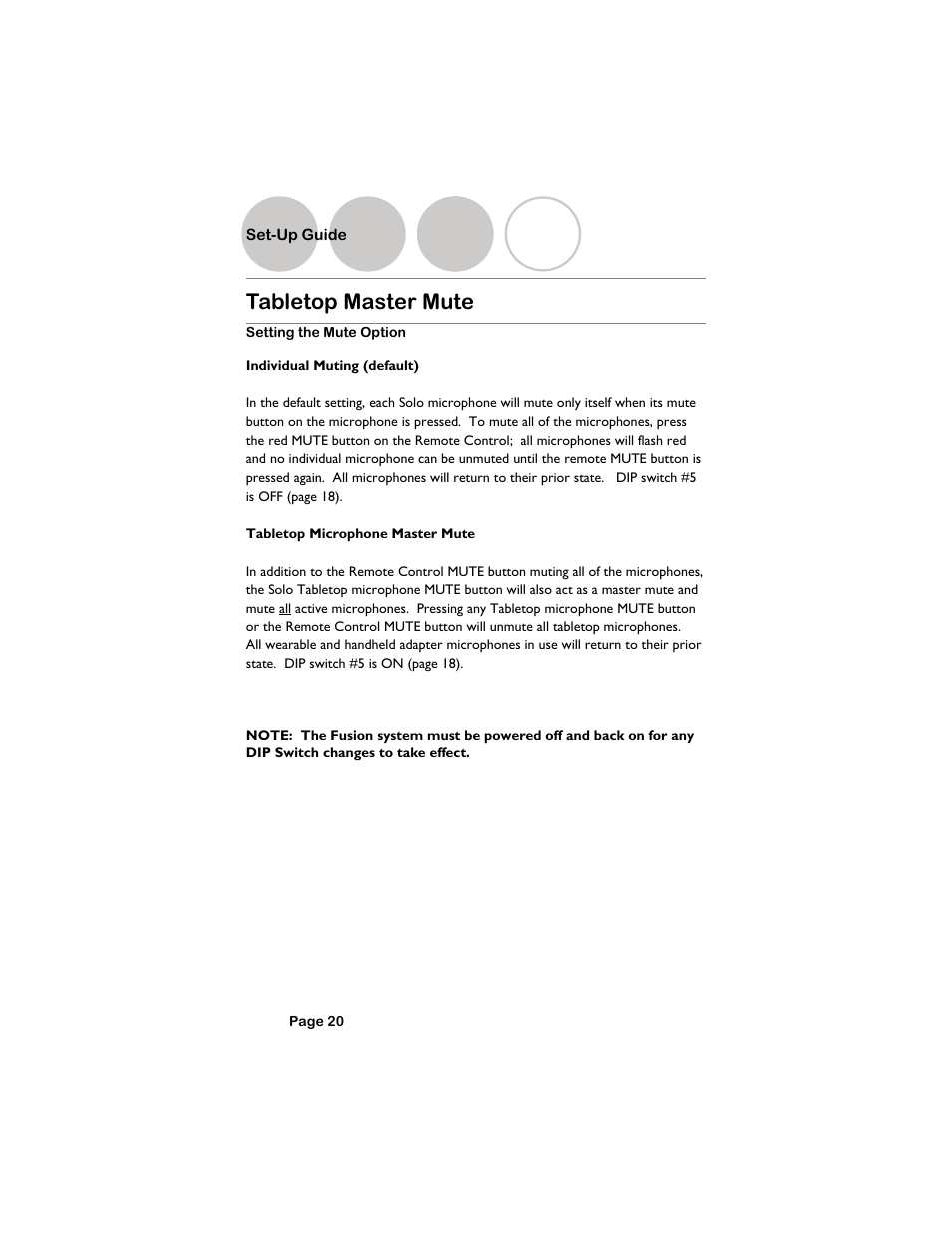 Tabletop master mute, Setting the mute option, Set-up guide | Revolabs Fusion Setup Guide User Manual | Page 20 / 32