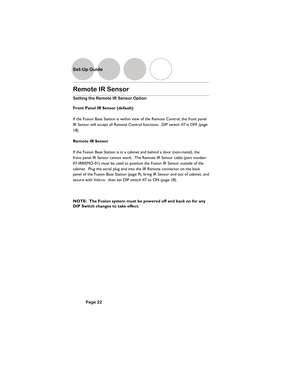 Remote ir sensor, Setting the remote ir sensor option, Set-up guide | Revolabs Fusion Setup Guide User Manual | Page 22 / 32