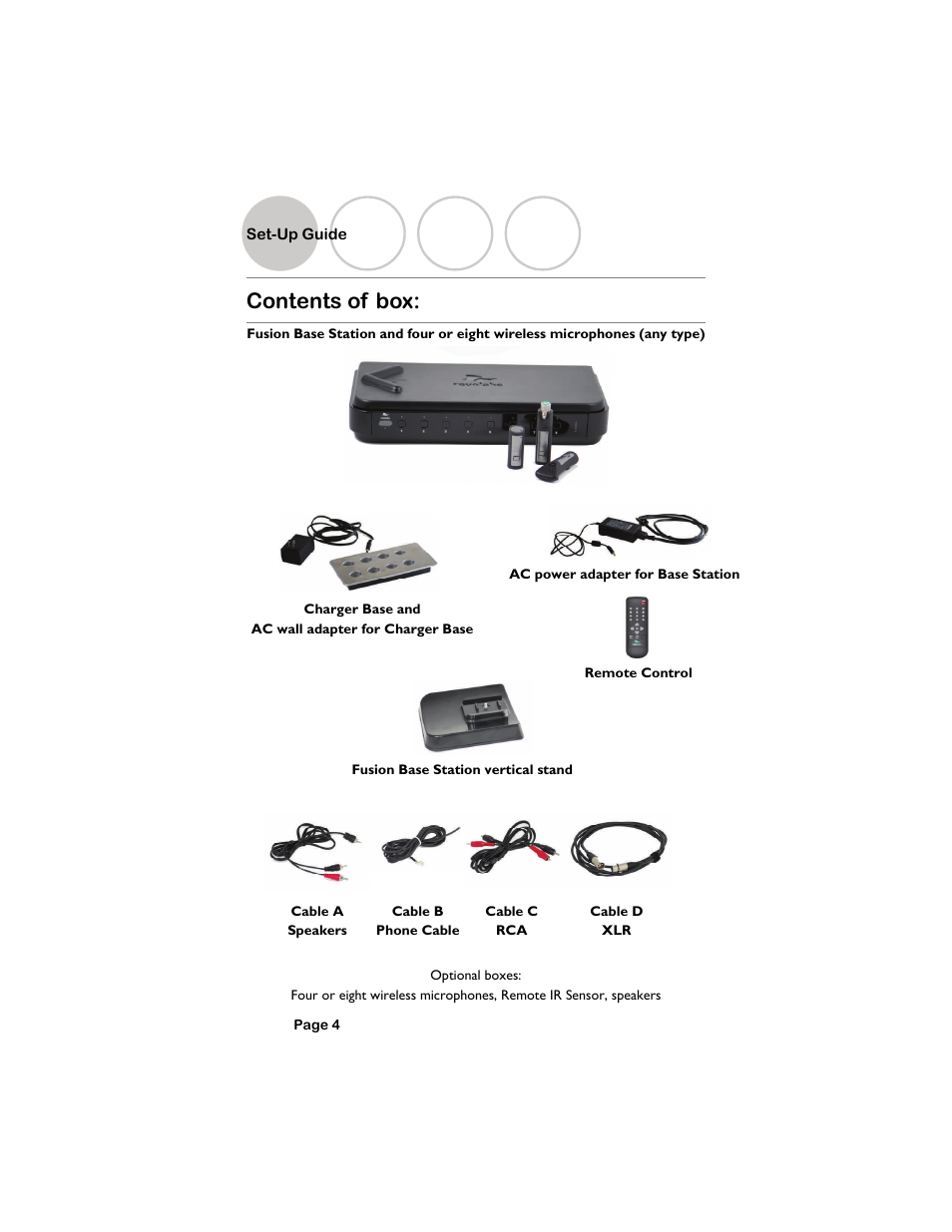 Contents of box, Set-up guide | Revolabs Fusion Setup Guide User Manual | Page 4 / 32