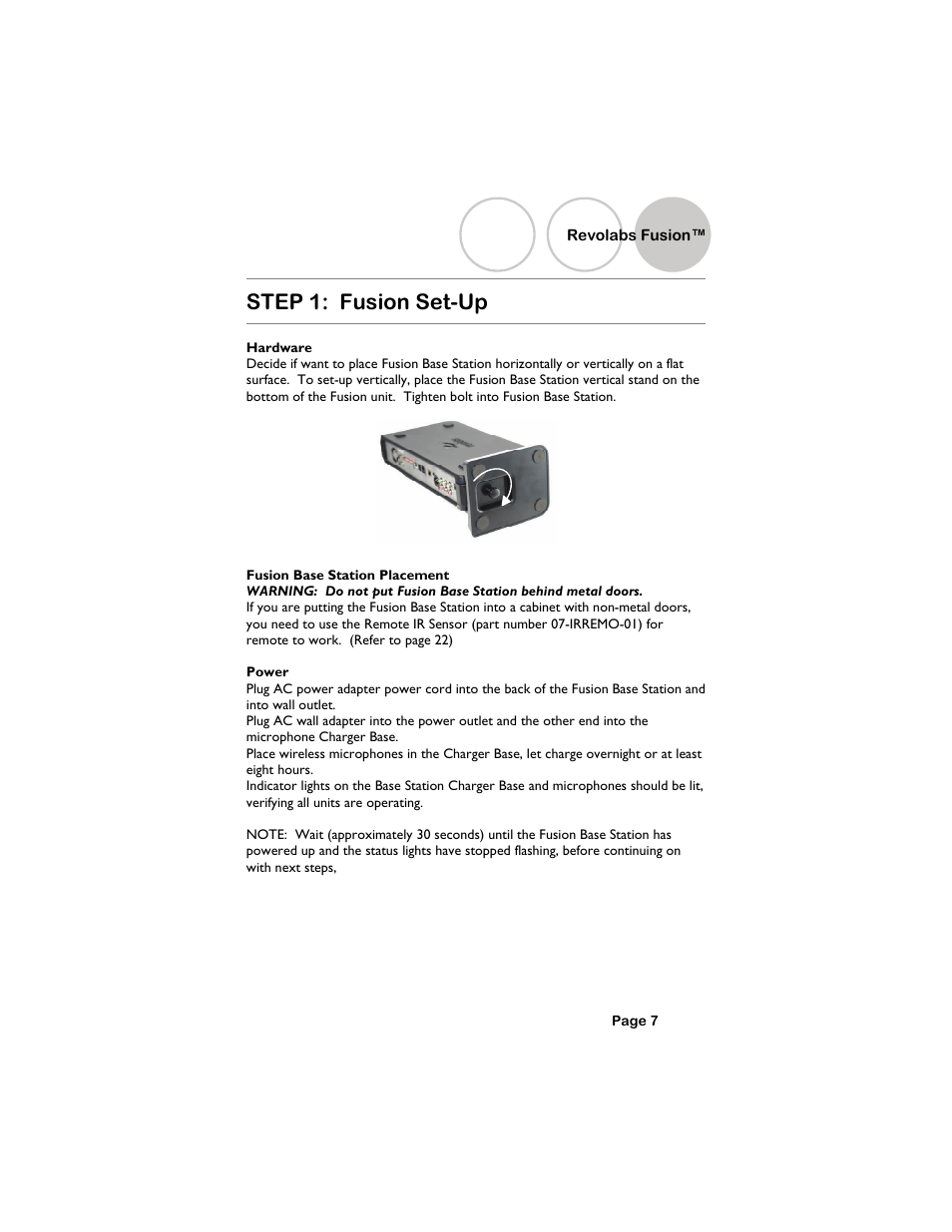 Revolabs fusion, Step 1: fusion set-up | Revolabs Fusion Setup Guide User Manual | Page 7 / 32