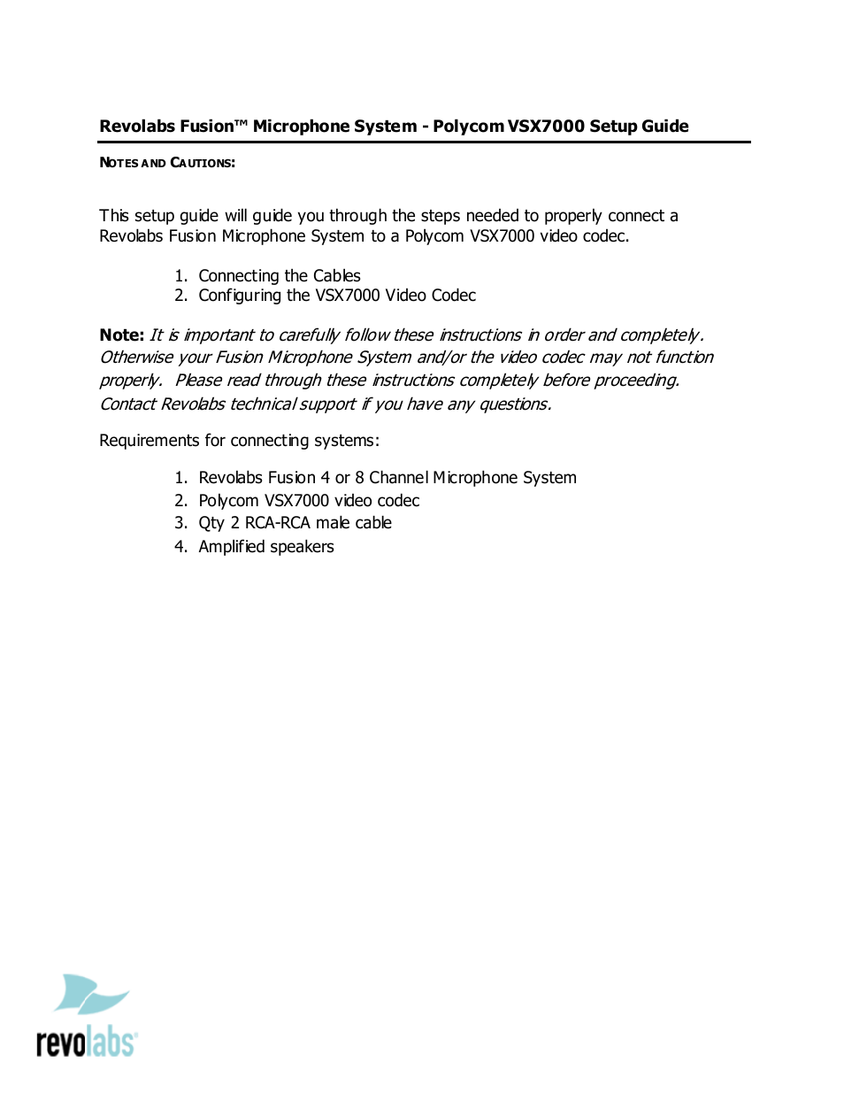 Revolabs Fusion Microphone System - Polycom VSX7000 User Manual | 3 pages