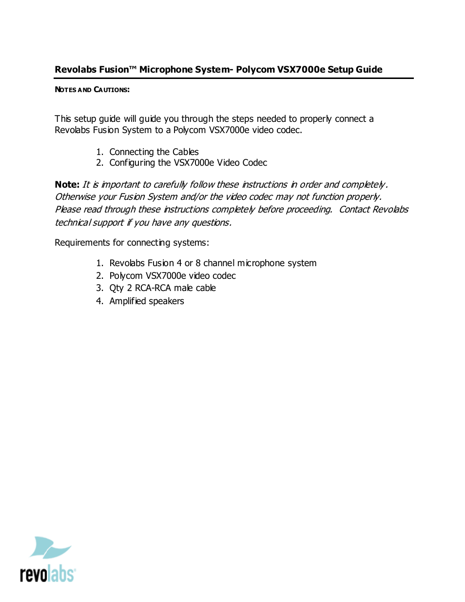 Revolabs Fusion Microphone System - Polycom VSX7000e User Manual | 3 pages