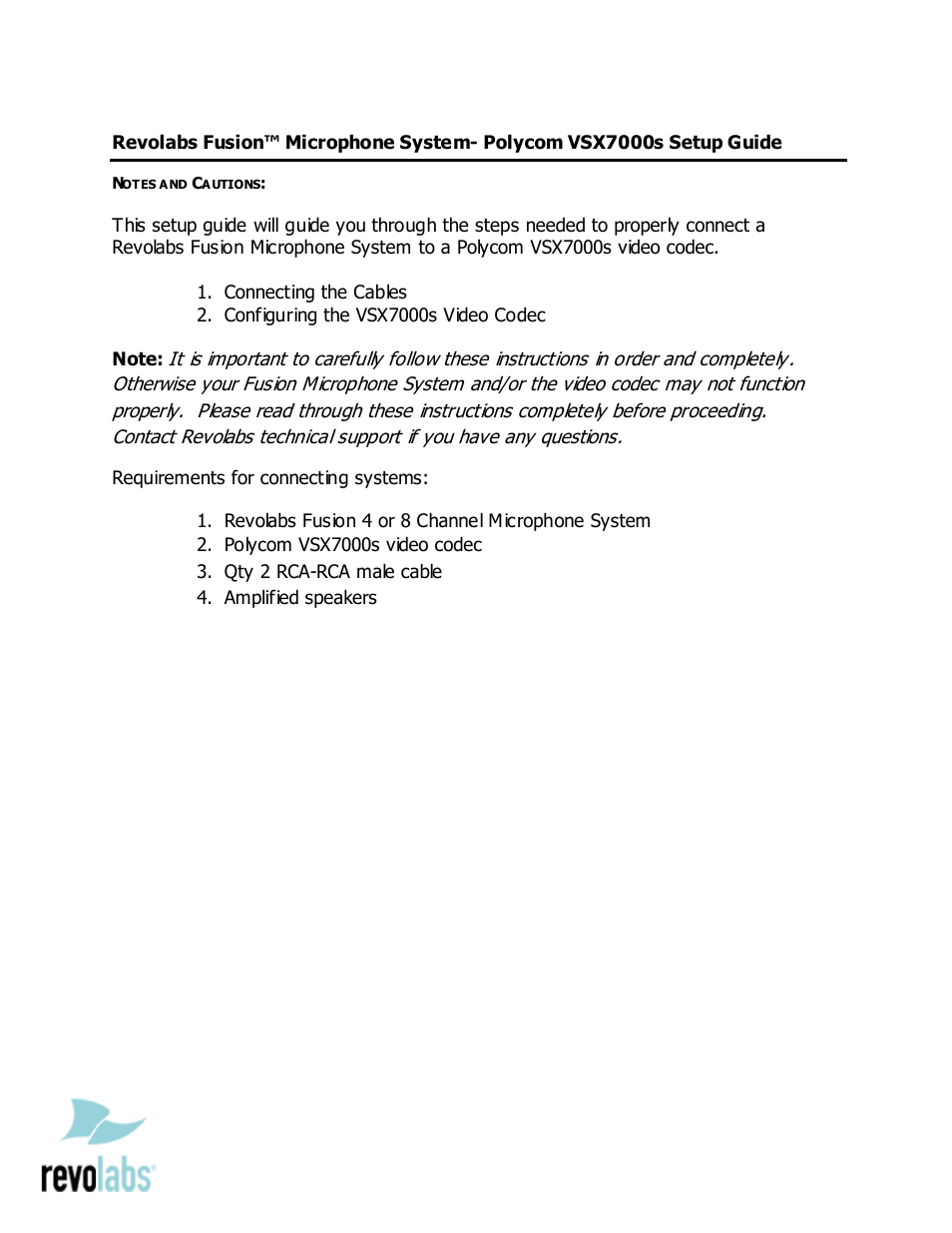 Revolabs Fusion Microphone System - Polycom VSX7000s User Manual | 3 pages