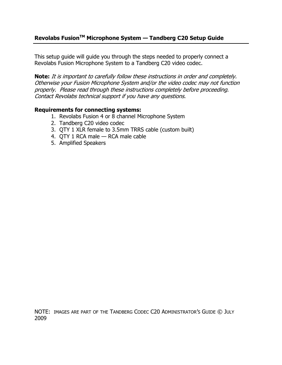 Revolabs Fusion Microphone System — Tandberg C20 User Manual | 4 pages