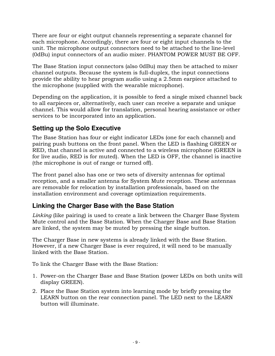 Setting up the solo executive, Linking the charger base with the base station | Revolabs Solo Executive Operation Manual User Manual | Page 12 / 32