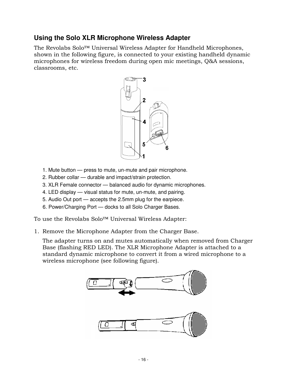 Using the solo xlr microphone wireless adapter | Revolabs Solo Executive Operation Manual User Manual | Page 19 / 32