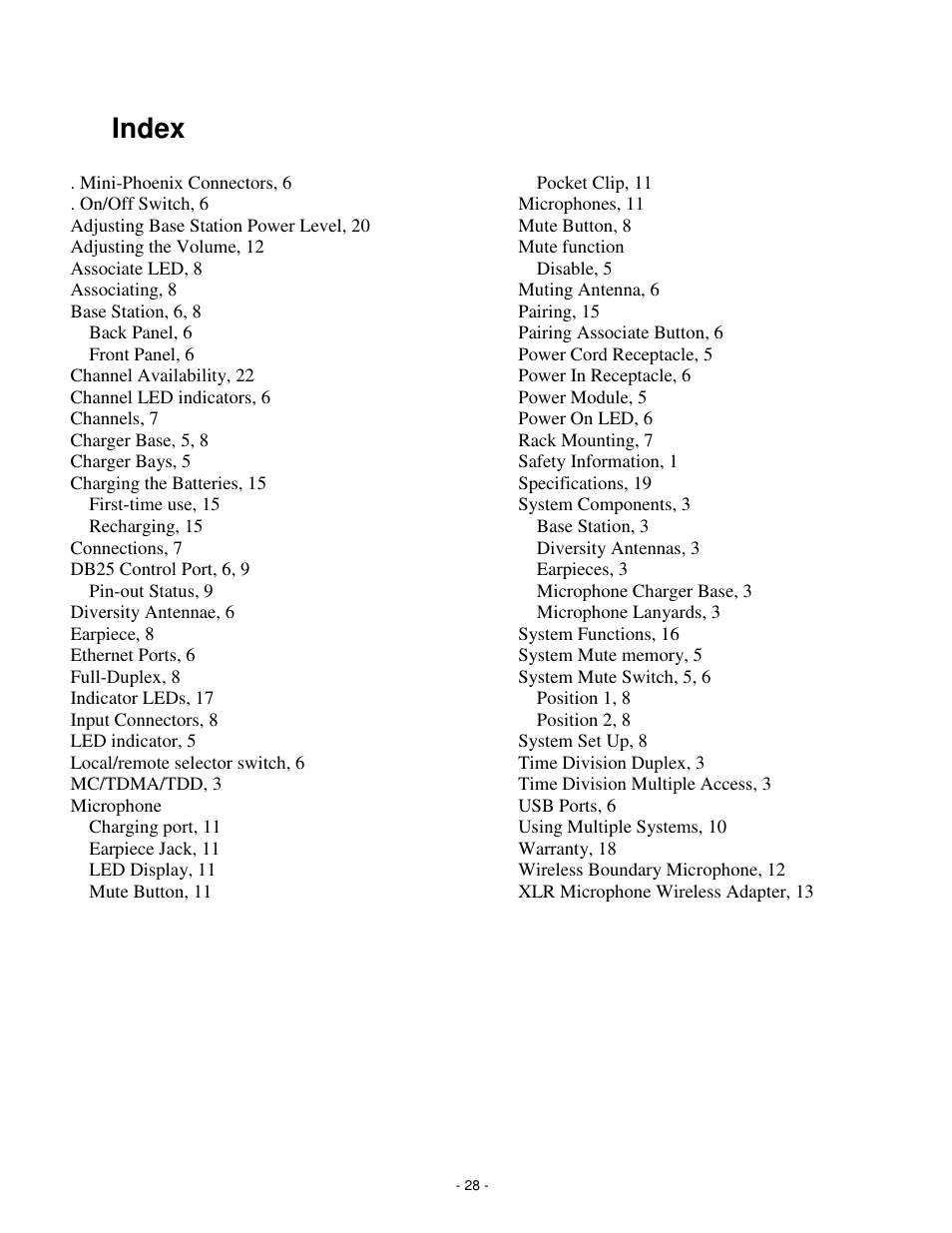 Index | Revolabs Solo Executive Operation Manual User Manual | Page 31 / 32