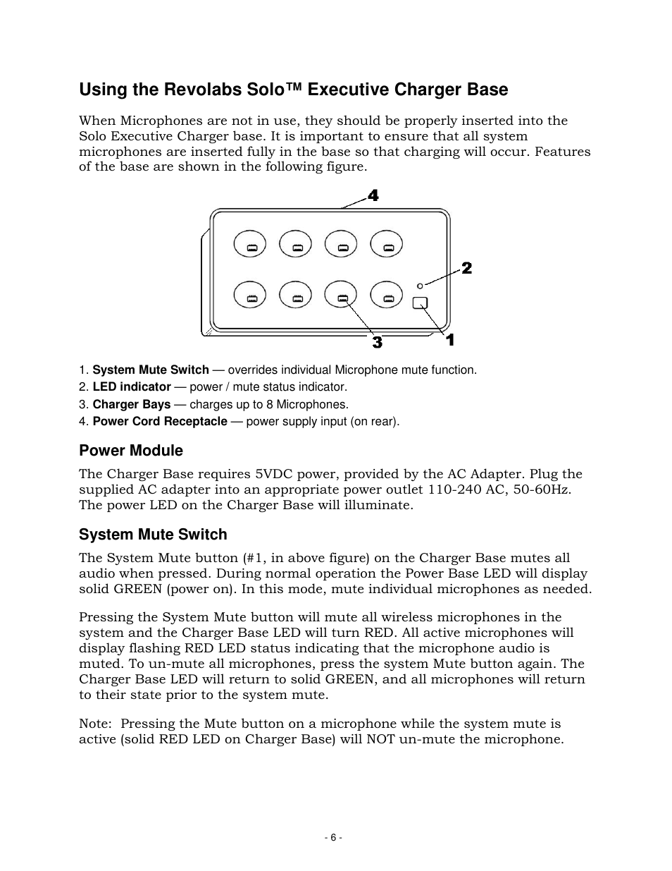 Using the revolabs solo™ executive charger base | Revolabs Solo Executive Operation Manual User Manual | Page 9 / 32