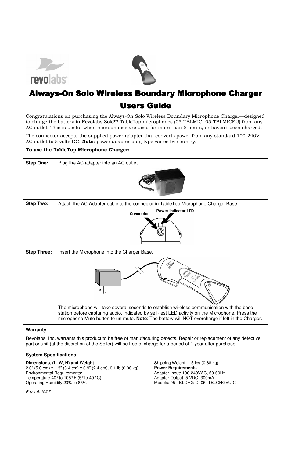 Revolabs Solo Executive Always-On Charger User Manual | 1 page