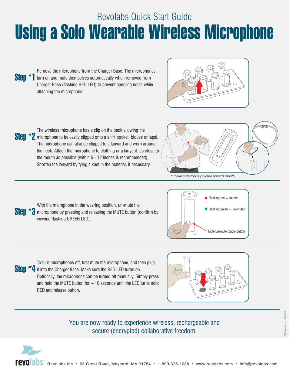 Revolabs Wearable Microphone Quick Guide User Manual | 1 page