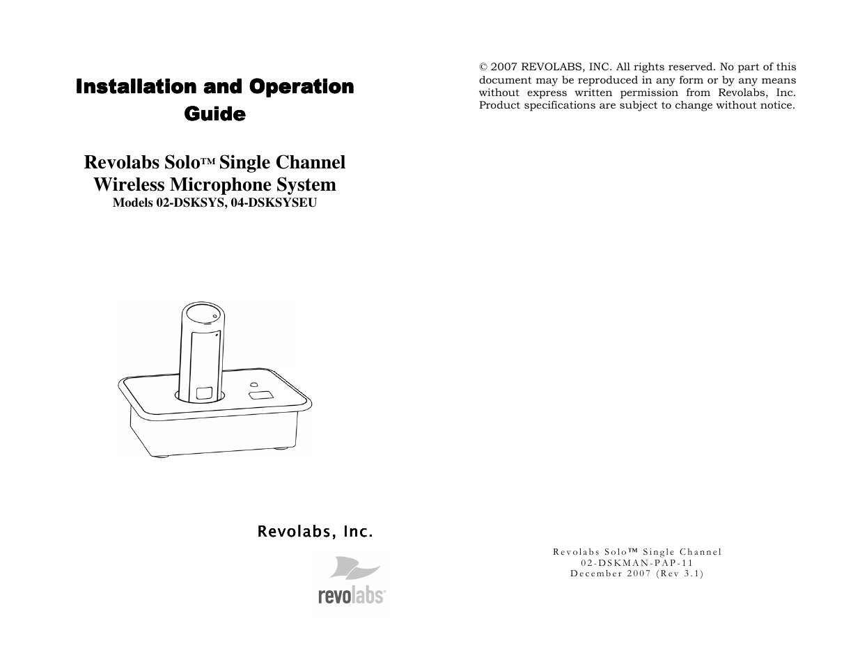 Revolabs Solo Single Channel User Manual | 14 pages