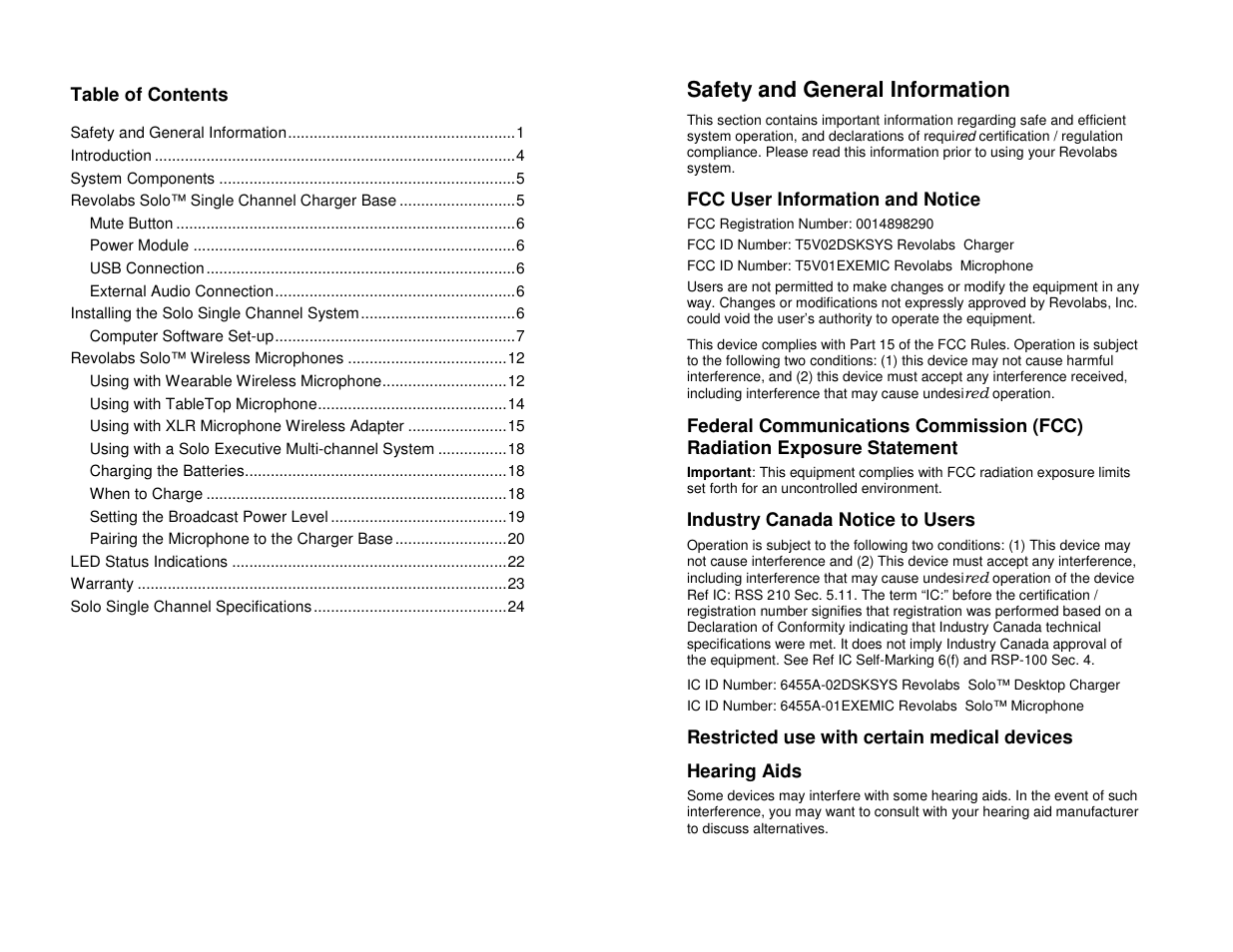 Safety and general information | Revolabs Solo Single Channel User Manual | Page 2 / 14