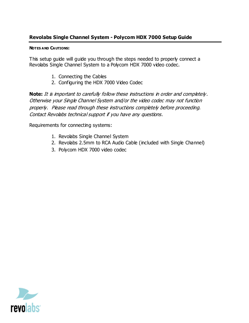 Revolabs Single Channel System - Polycom HDX 7000 User Manual | 3 pages