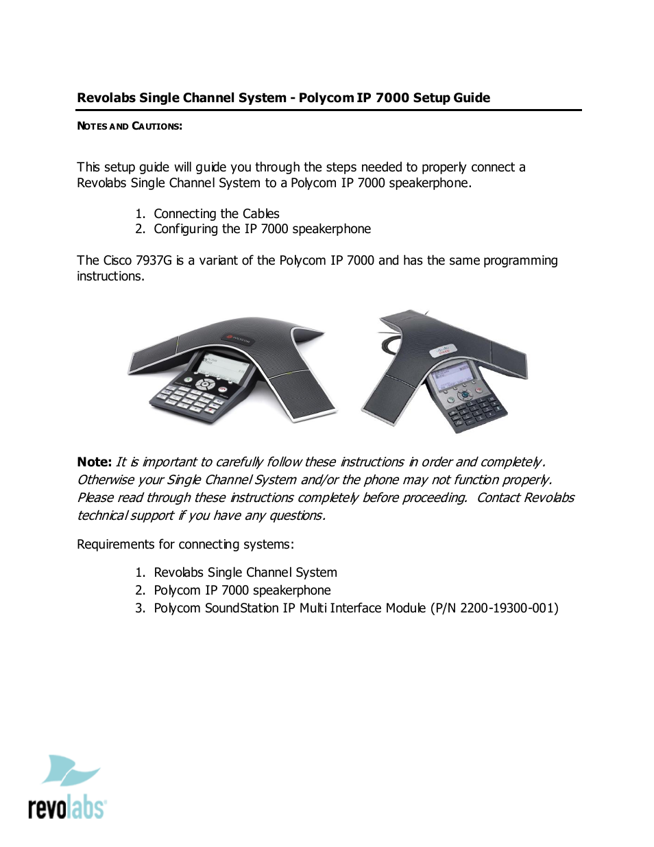 Revolabs Single Channel System - Polycom IP 7000 User Manual | 3 pages