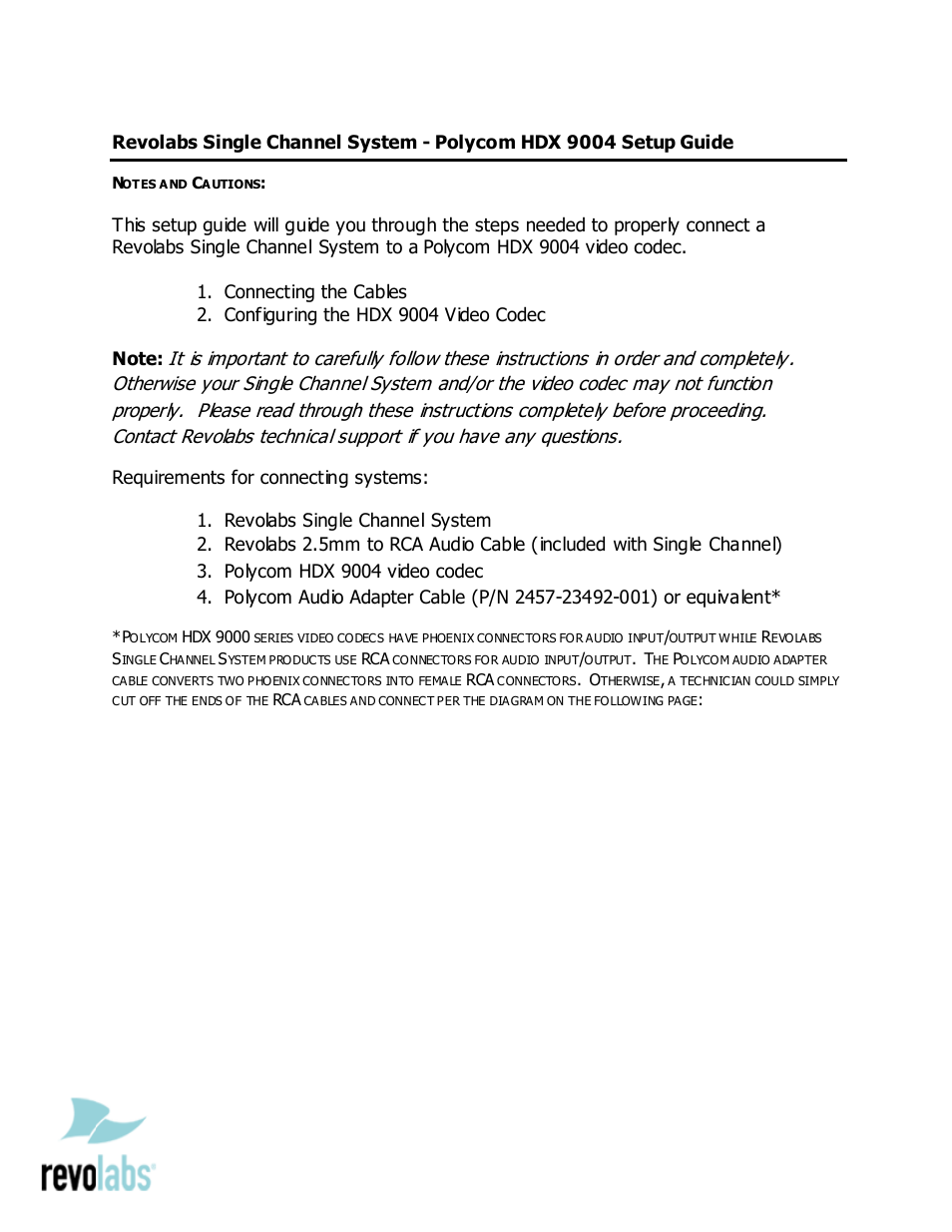 Revolabs Single Channel System - Polycom HDX 9004 User Manual | 4 pages