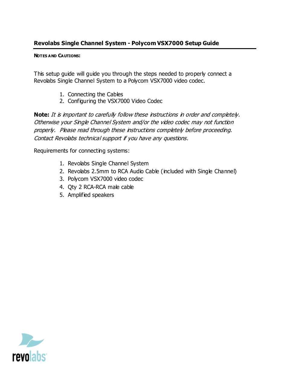 Revolabs Single Channel System - Polycom VSX7000 User Manual | 2 pages