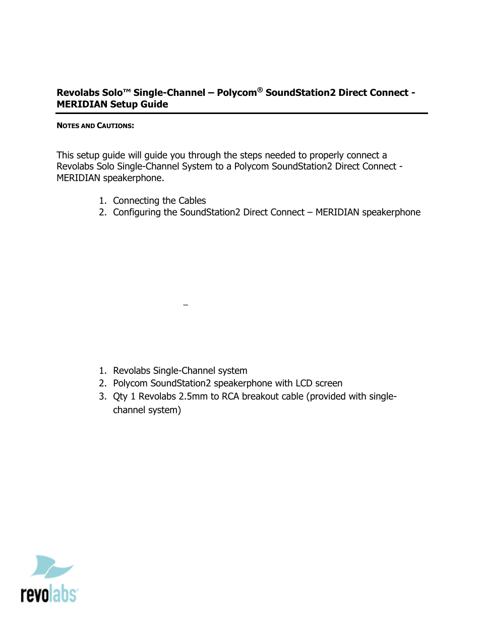 Revolabs Solo Single-Channel – Polycom SoundStation2 Direct Connect - MERIDIAN User Manual | 3 pages