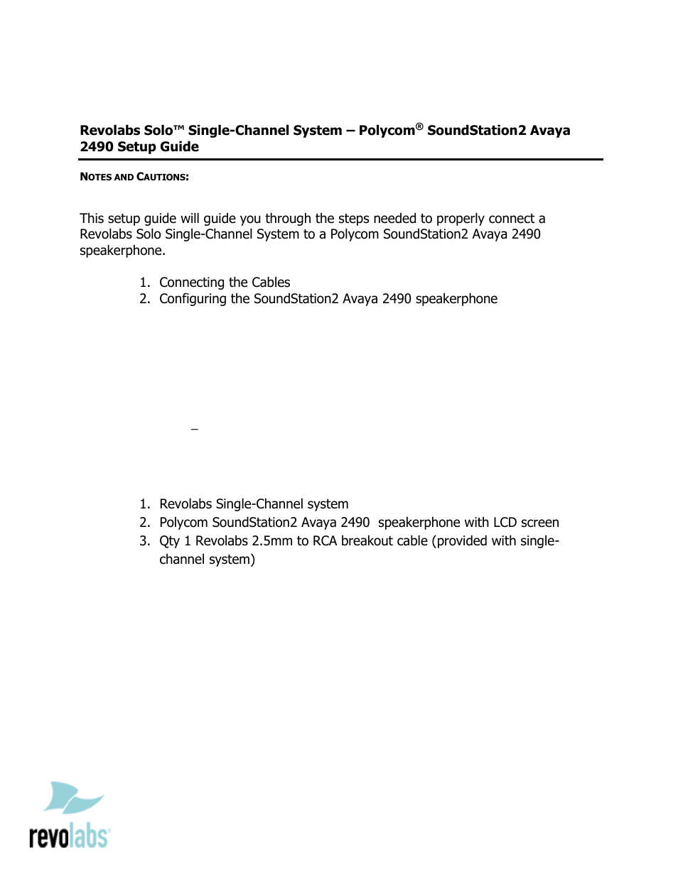 Revolabs Solo Single-Channel System – Polycom SoundStation2 Avaya 2490 User Manual | 3 pages