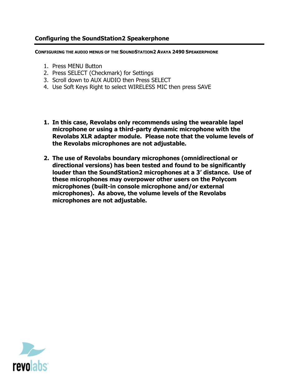 Revolabs Solo Single-Channel System – Polycom SoundStation2 Avaya 2490 User Manual | Page 3 / 3